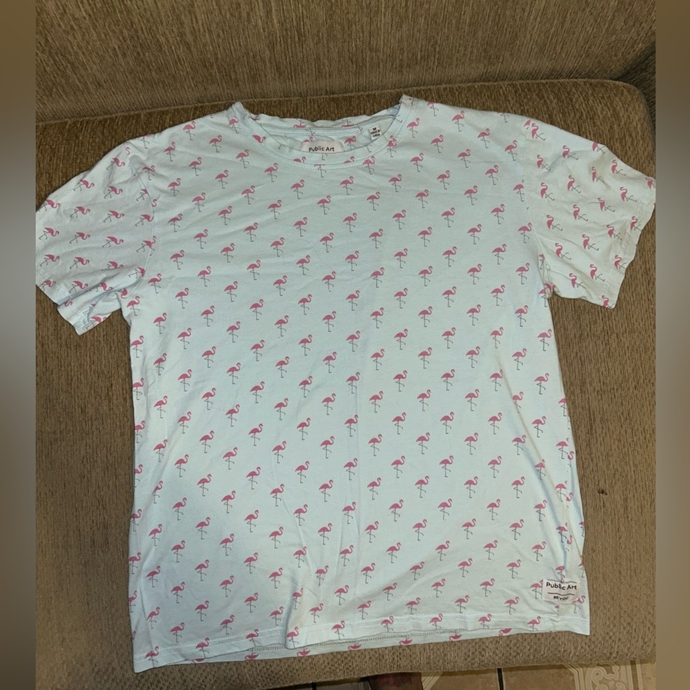 White and Pink Short Sleeve Tee with Subtle Pattern